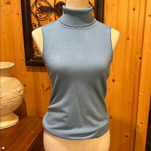 Ann Taylor Sleeveless Blue Turtleneck Top